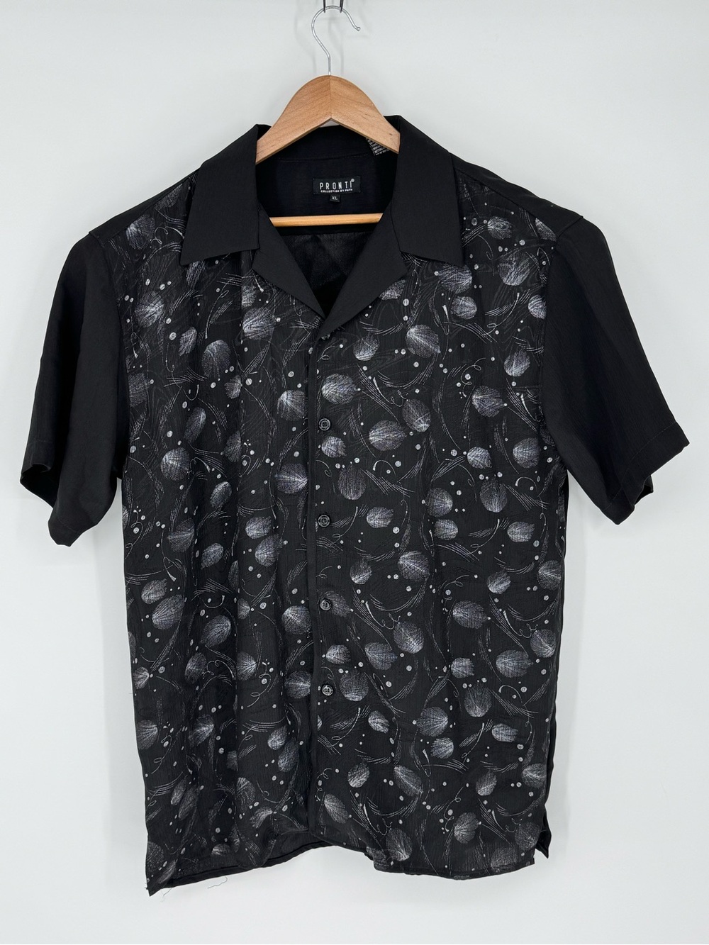 Pronti Collection by Phita Button Up Shirt Sz XL Black/Silver Geometric Poly J6 - Picture 1 of 4